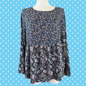 LASCANA for VENUS Medium Floral Tunic Top Blouse Cottagecore Boho Hippie 70s